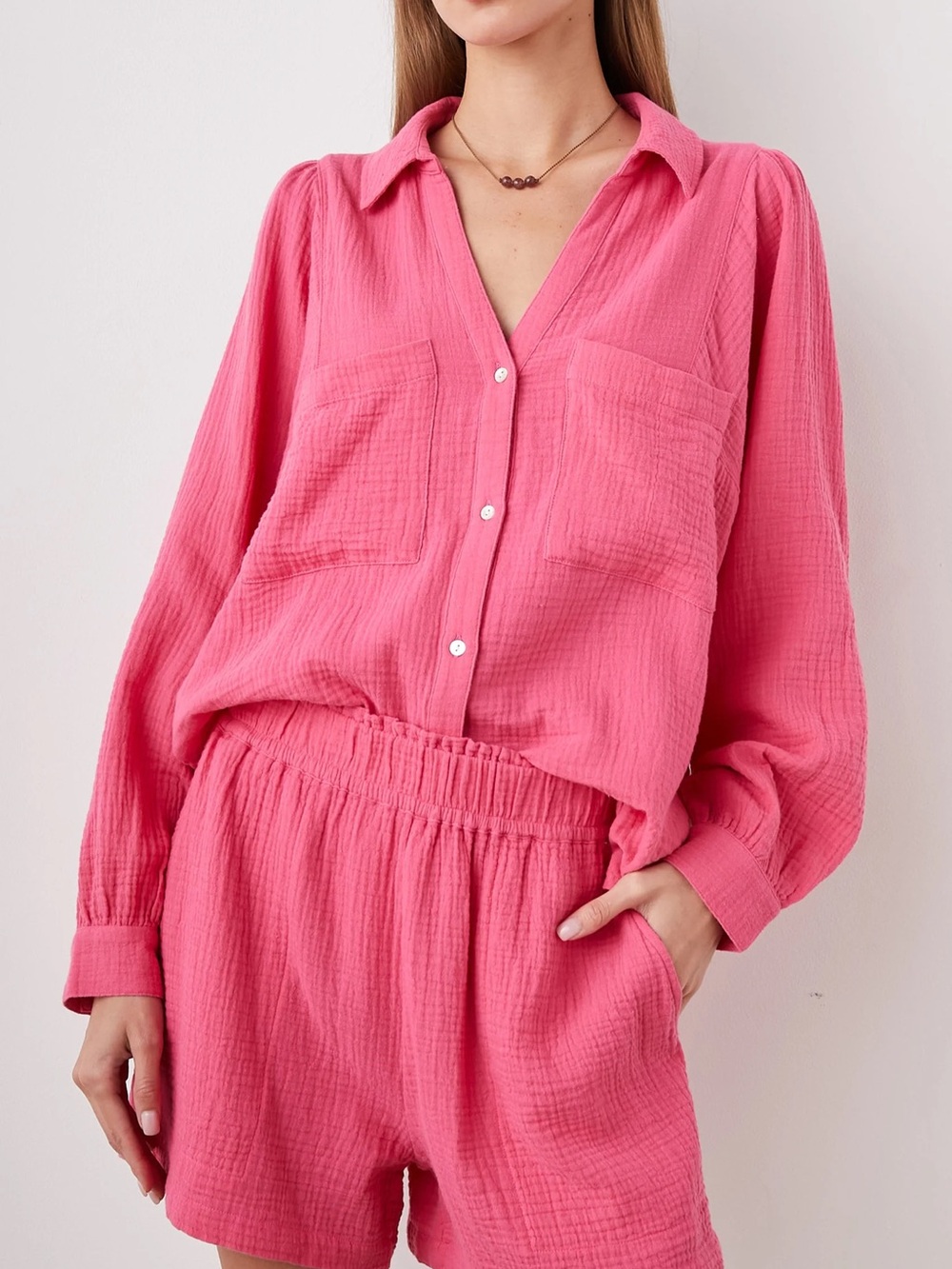 Rails Sz M Laurent Hibiscus Pink Gauze Button Front Shirt